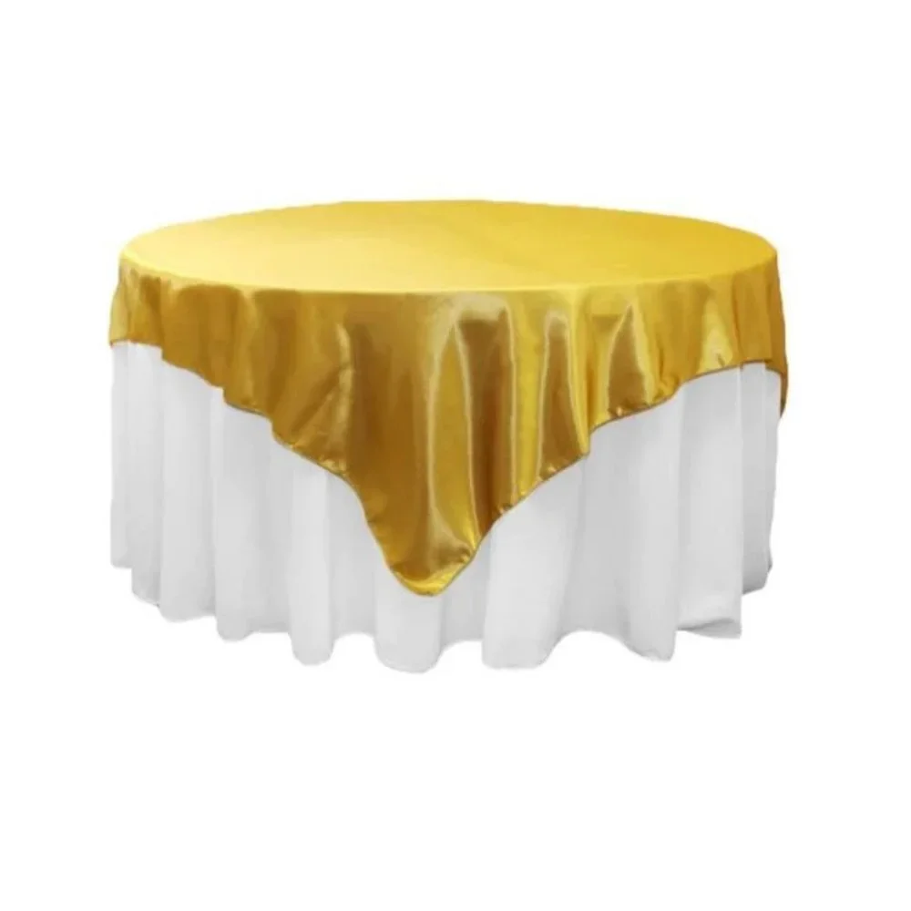 Gold Square 72" Satin Table Overlay Wedding Dining Tablecloth - New - Picture 1 of 1